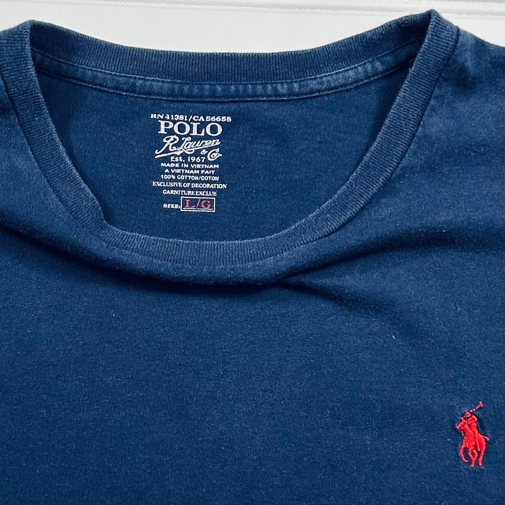 Polo Ralph Lauren Crewneck T-Shirt Men Large Navy Blue Short Sleeve Red Pony